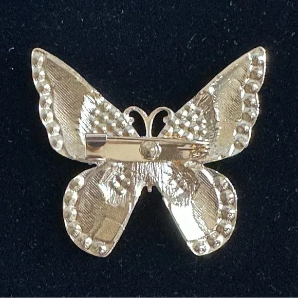 Vintage Style Black Enamel & Rhinestone Butterfly Brooch | Gold Tone Pin | NEW - Picture 4 of 4